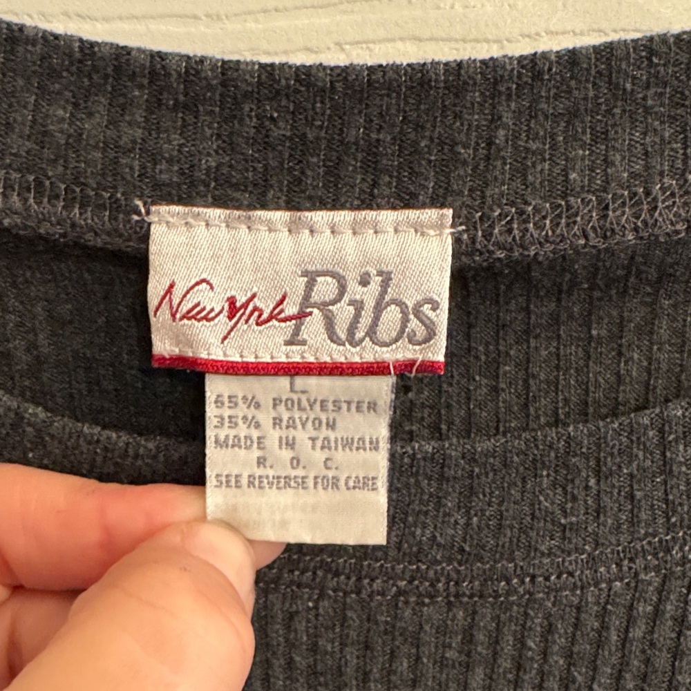 Simple Ribbed Long Sleeve Top - Black -‎ - Picture 2 of 2